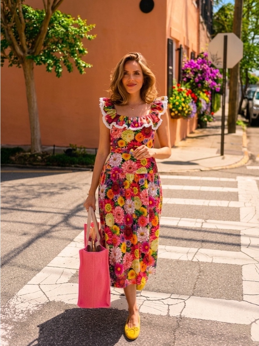 BORGO DE NOR Jessie Over the Rainbow Floral Midi Dress Sz 8 AU/4 US